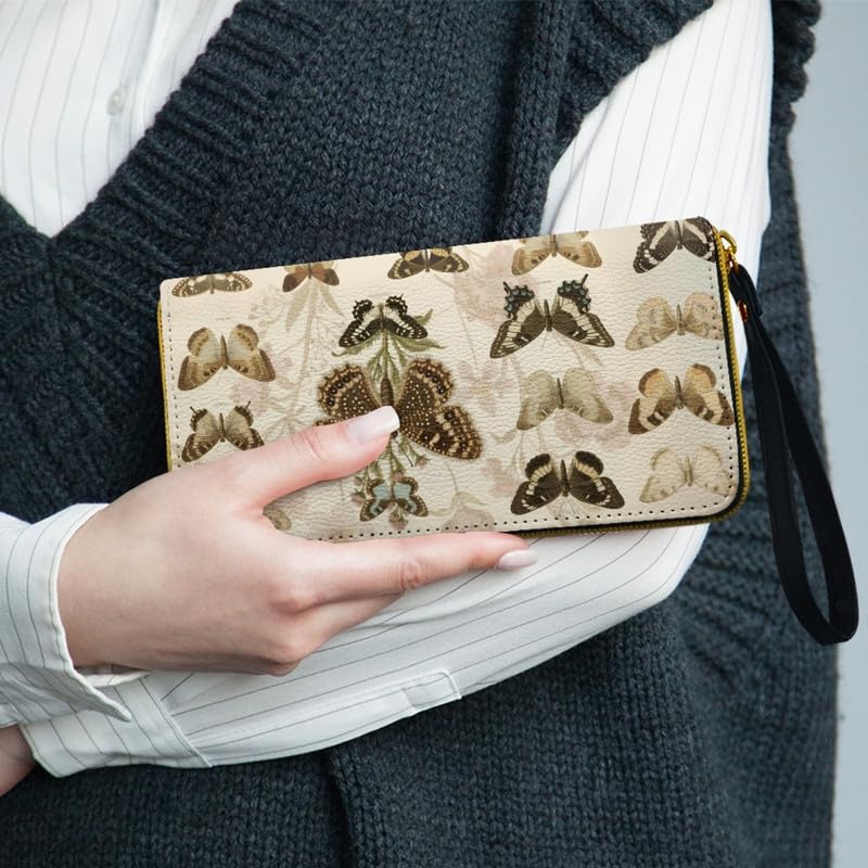 Vintage Butterfly Illustration Print Slim Wallet for Women Vegan PU Leather Long Billfold Wallets, Scientific Butterflies Collection Wristlet Clutch Card Organizer3
