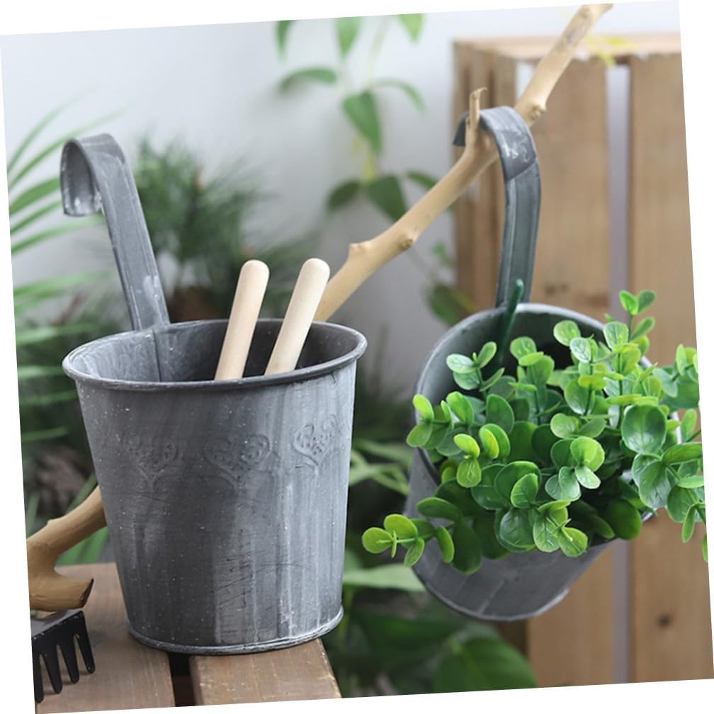5pcs Iron Hanging Flower Pots Set, Rustic Vintage Balcony Buckets for Garden and Home Decoration, Sturdy Iron Flower Planters with Hooks for Hanging Bonsai and Outdoor Railings