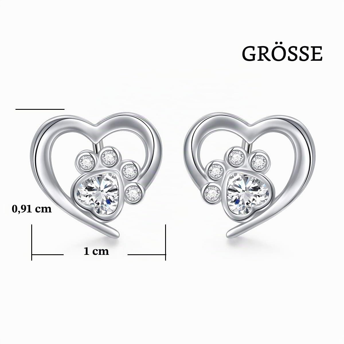 S925 Sterling Silber Ohrstecker mit Pfotenabdruck, Katze, Welpe, Herz, Geburtstagsgeschenk für Frauen, Teenager, Mädchen, Tierliebhaber