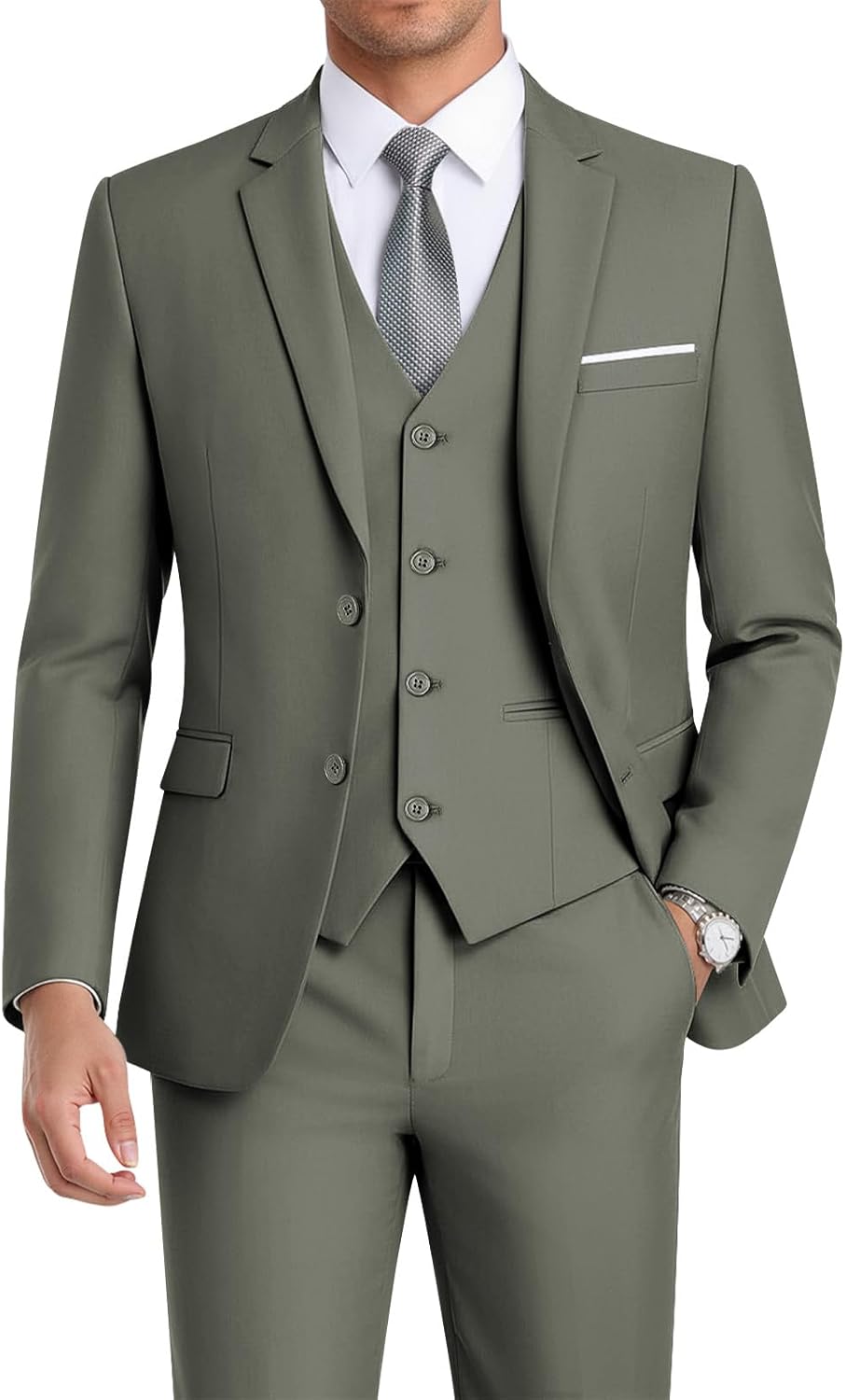 WEEN CHARM Men's 3-Piece Slim Fit Suit Set-2-Button Blazer,Vest & Pants-Formal Wedding,Prom,Party & Business Tuxedo