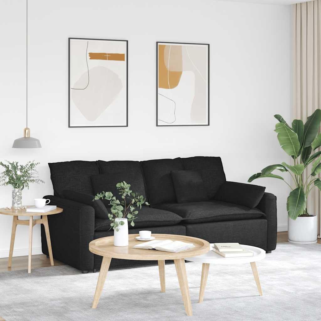 Canapé modulaire noir avec coussin, canapé en 2 pièces avec accoudoir, rembourrage en tissu, combinaison flexible, idéal pour le salon, la chambre d'adolescent, le bureau et la chambre d'amis
