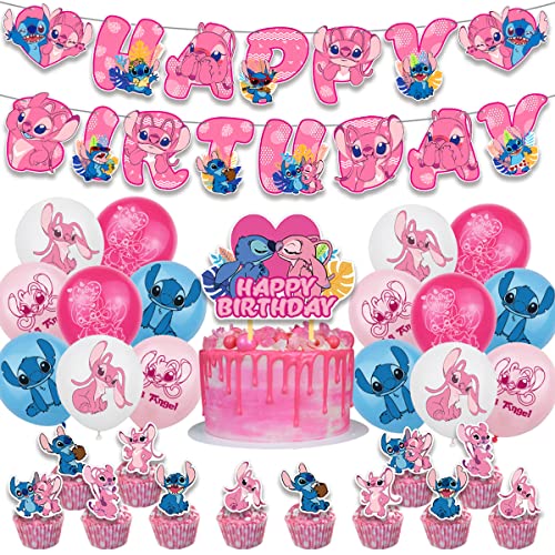 Pink Lilo and Stitch Birthday Party Supplies Lilo and Stitch Party Decorations Included Birthday banner Cake Topper Cupcake
