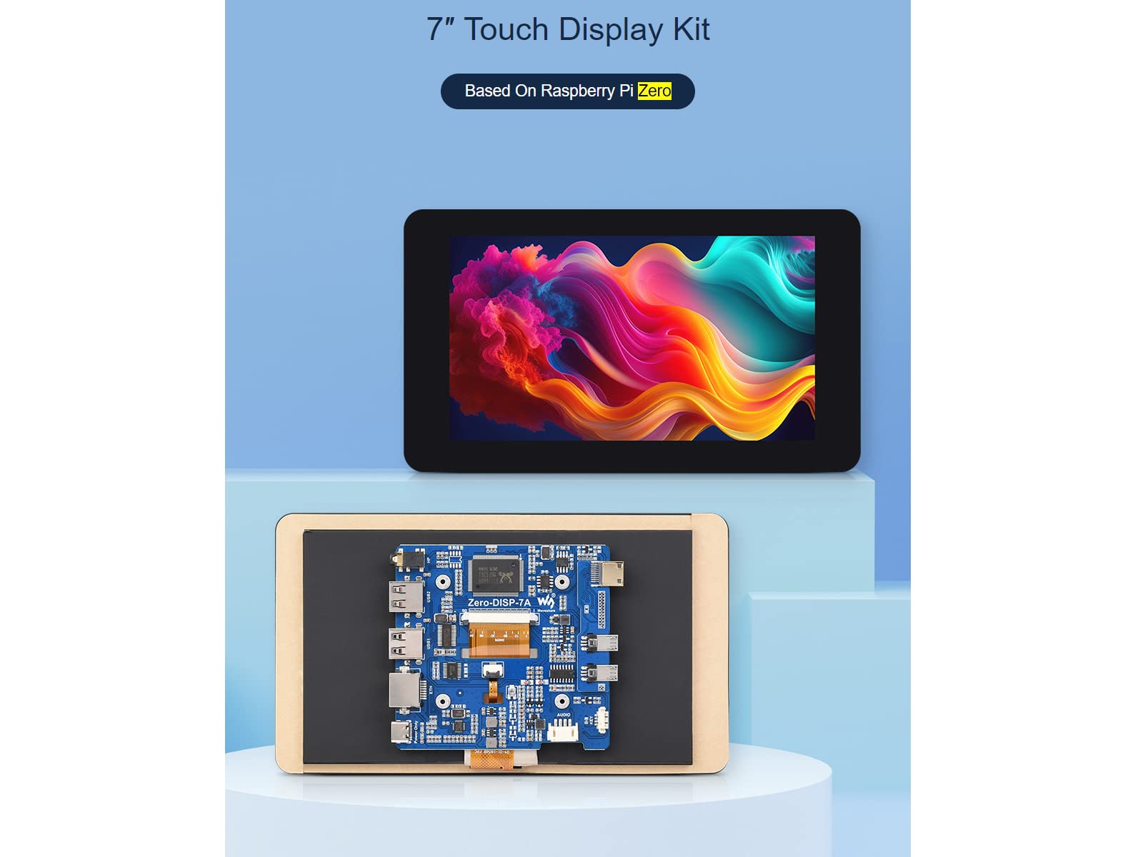 Waveshare 7 Inch 5-Point Capacitive Touch Screen Display Kit for Raspberry Pi Zero 7'' 1024×600 Resolution IPS Display Expansion Board,Easy to Build All-in-One Mini Computer