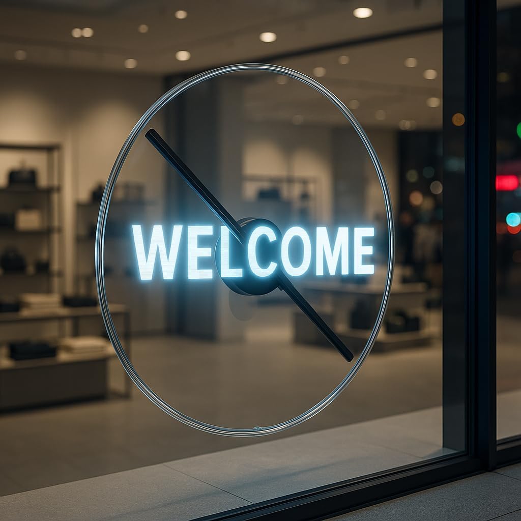 3D Hologram Fan Projector HD LED Holographic Christmas Tree Advertising Display with Remote Bluetooth WiFi 1500 Video Library for Business Bar Halloween (Black, 19.7)