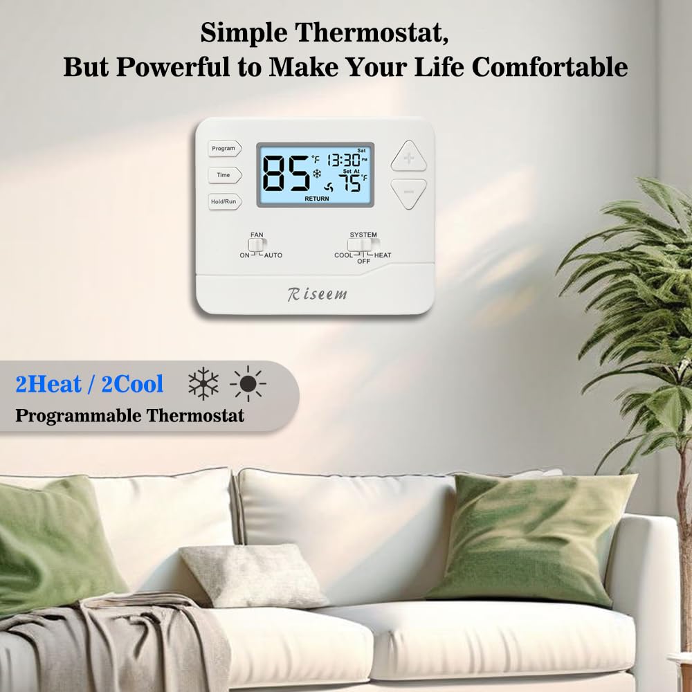 Termostato programable, multietapa, 2 calor/2 frío, termostato avanzado para sistemas HVAC mejorados, retroiluminación blanca