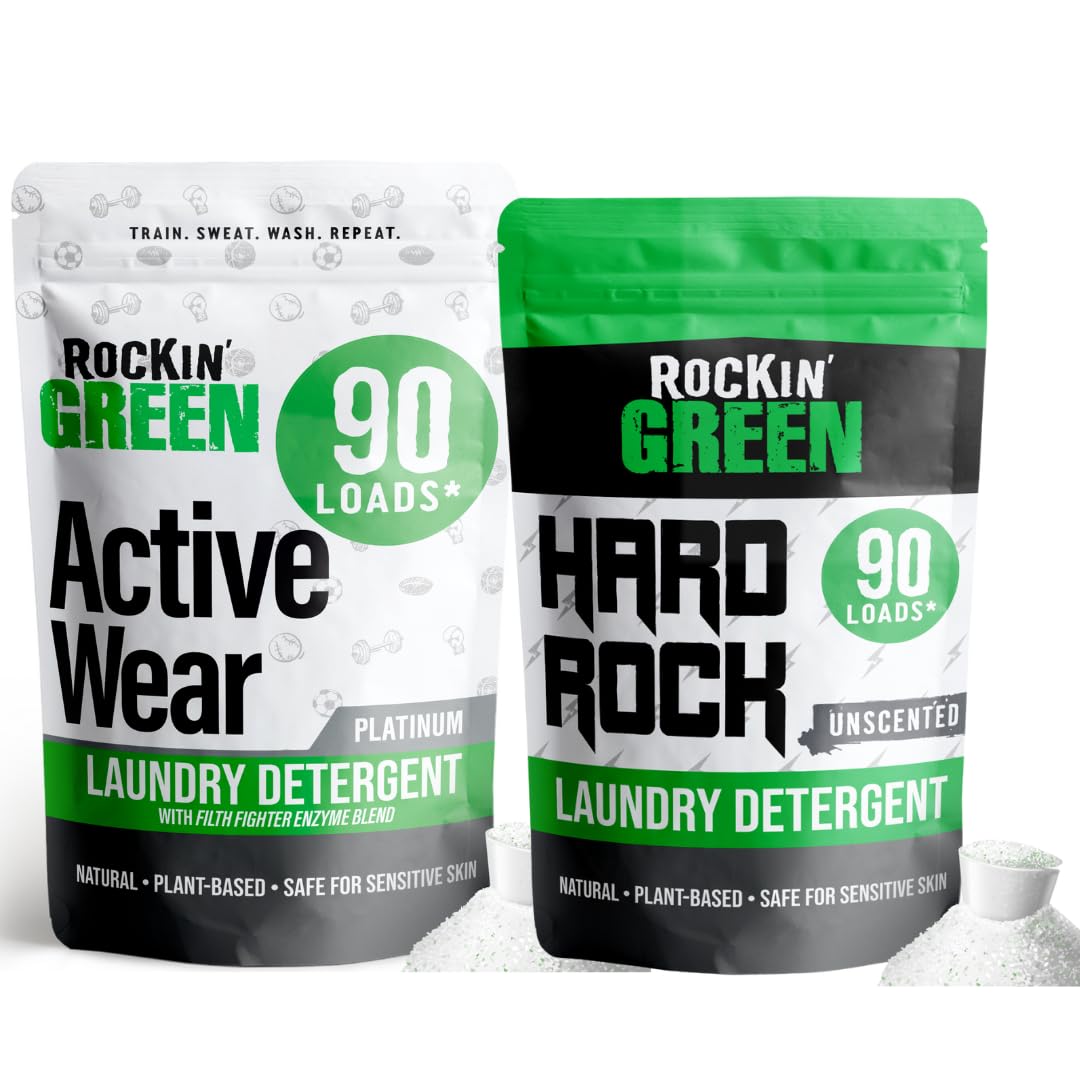 Activewear 90 Loads Bundle With Hard Rock Unscented 90 Loads | All-Natural and Eco-Friendly | Non-Toxic and Safe for Sensitive Skin | Vegan and Biodegradable