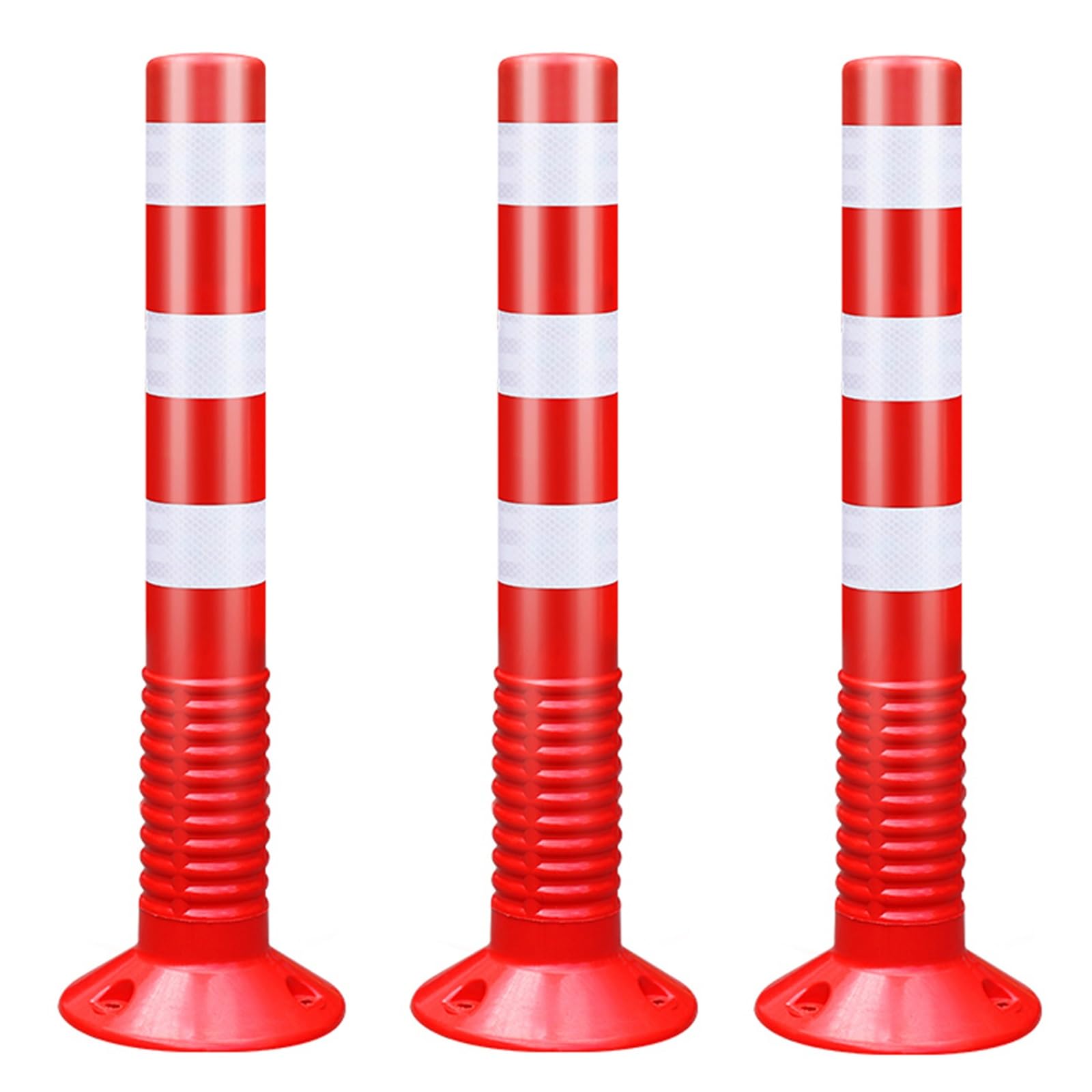 GTHTUHFD Parking Post Construction Cone Street Stanchion Traffic Delineator Post With Detachable Base, Reflective Parking Safety Bollard,Garage/Construction Lot/Residential B,Red-3 Pcs