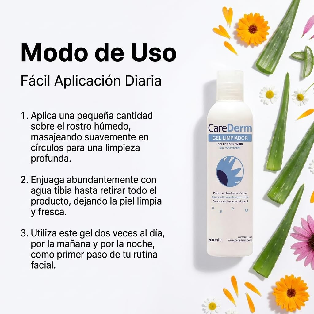 Carederm Gel Limpiador Pack | Gel Limpiador Facial para Piel Grasa, Acneica y con Seborrea | Con Aloe Vera | Caléndula | Echinacea y Manzanilla | Limpieza Profunda | Acción Seborreguladora (X3)