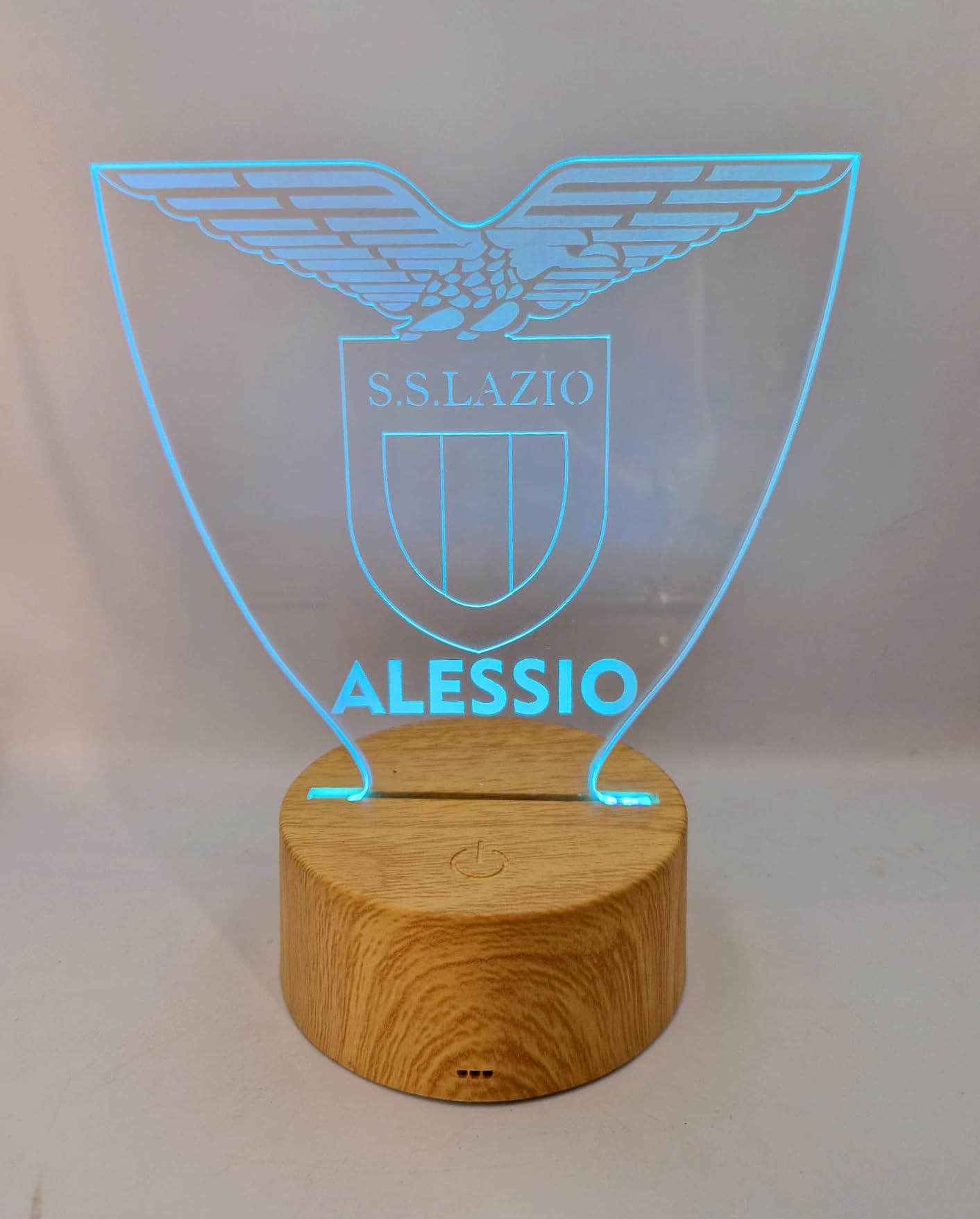 Generico Lampada in Plexiglass con Base Nera Logo Lazio Calcio e Nome Personalizzato Decor Night Light LED Luce Camera 7 Colori