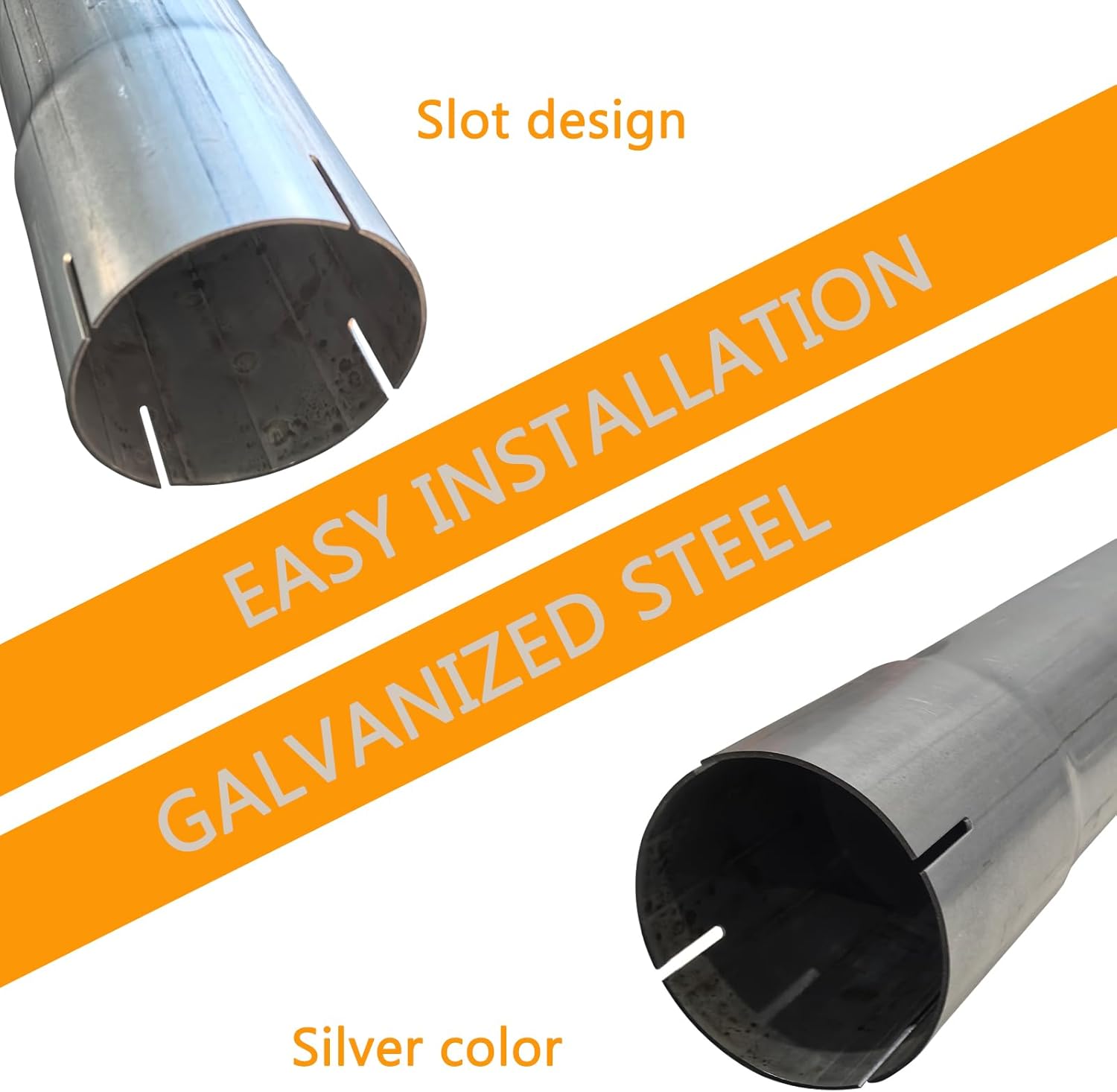 Silver Galvanized 4-inch Straight Exhaust Pipe Tubing, 30" Long Universal Connector Adapter Tube, Steel Metal Tubing