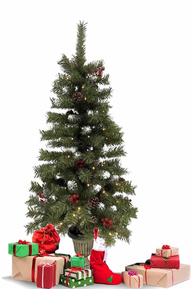 Homion Green 4Ft Pre-Lit Christmas Tree Artificial Xmas Tree With Led Lights & Retro Base X-Mas Traditional Decoration For Home Doorway And Pathway 120Cm