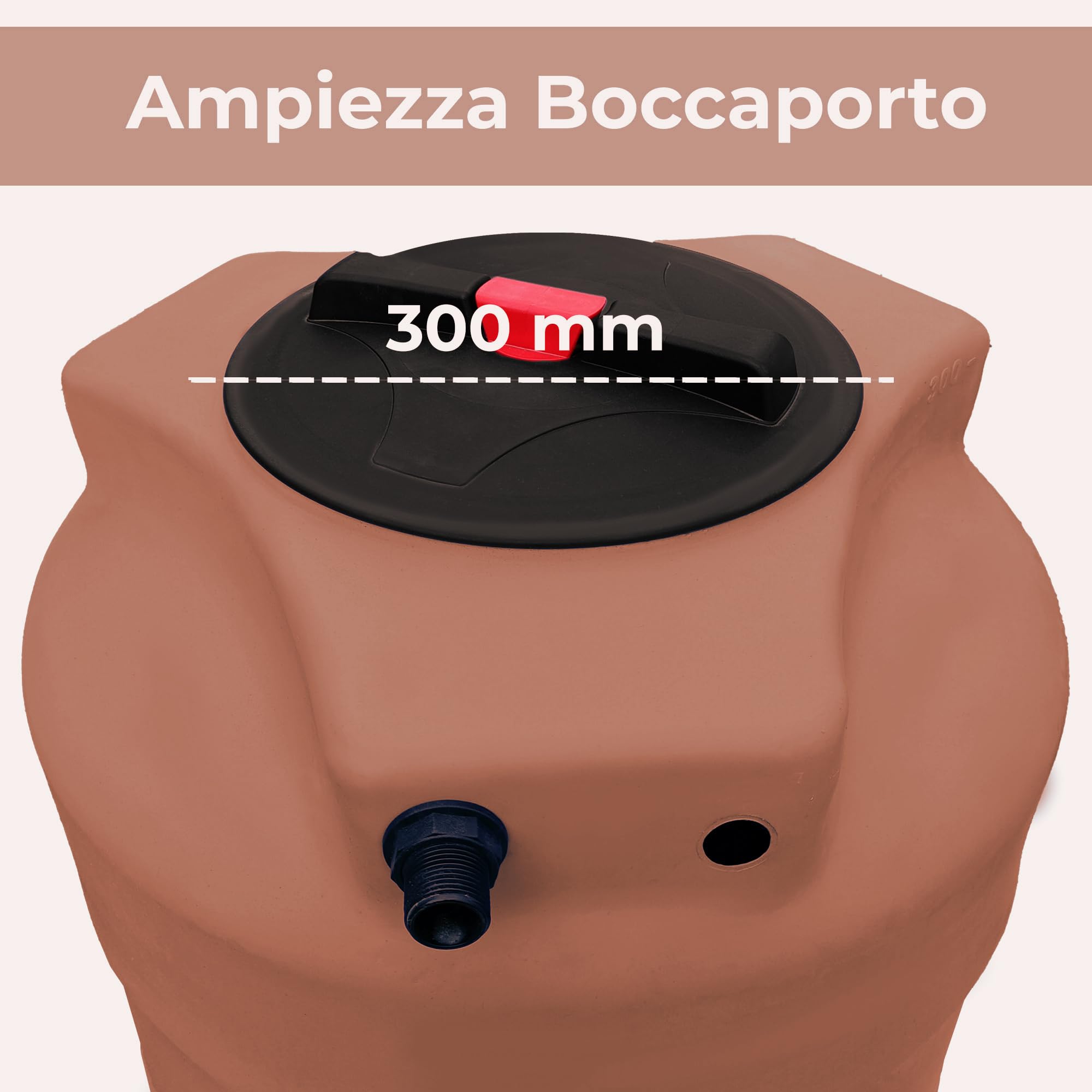 Esto Serbatoio Acqua Verticale FINTA TERRACOTTA 300L o 500 L Cisterna Cilindrica, Bidone Acqua Potabile in Polietilene Atossico Serbatoio Piovana, Pompa (300 Litri)