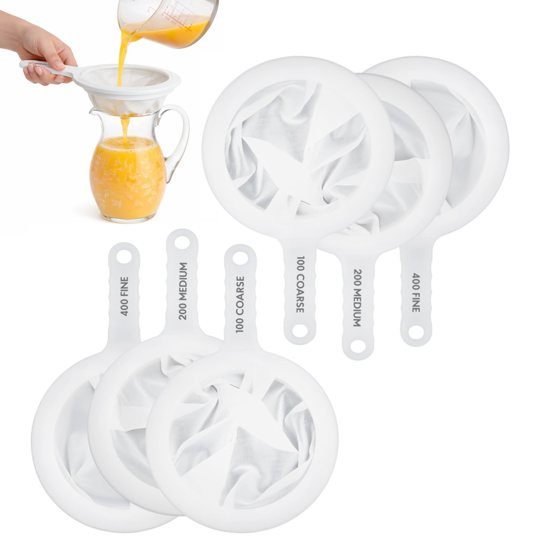 HIC Kitchen Lot de 3 passoires en maille ultra-fine, 100, 200 et 400 mailles, 2 lots de 3
