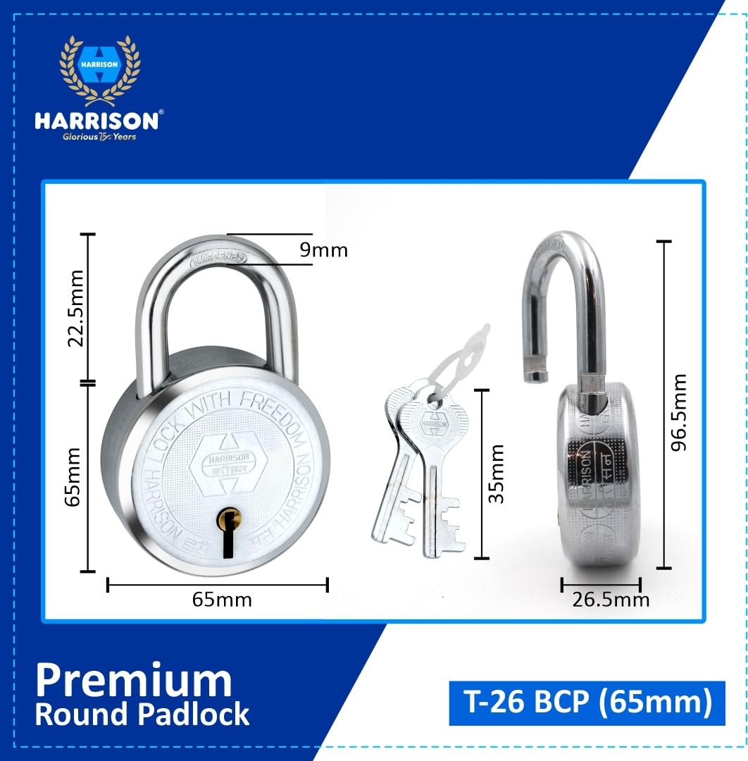 Harrison Padlocks 0324 Free/Round Padlock 65Mm T - 26 with 8 Common Keys/Padlock, Padlocks, Locks for Home, Locks for Main Door 2