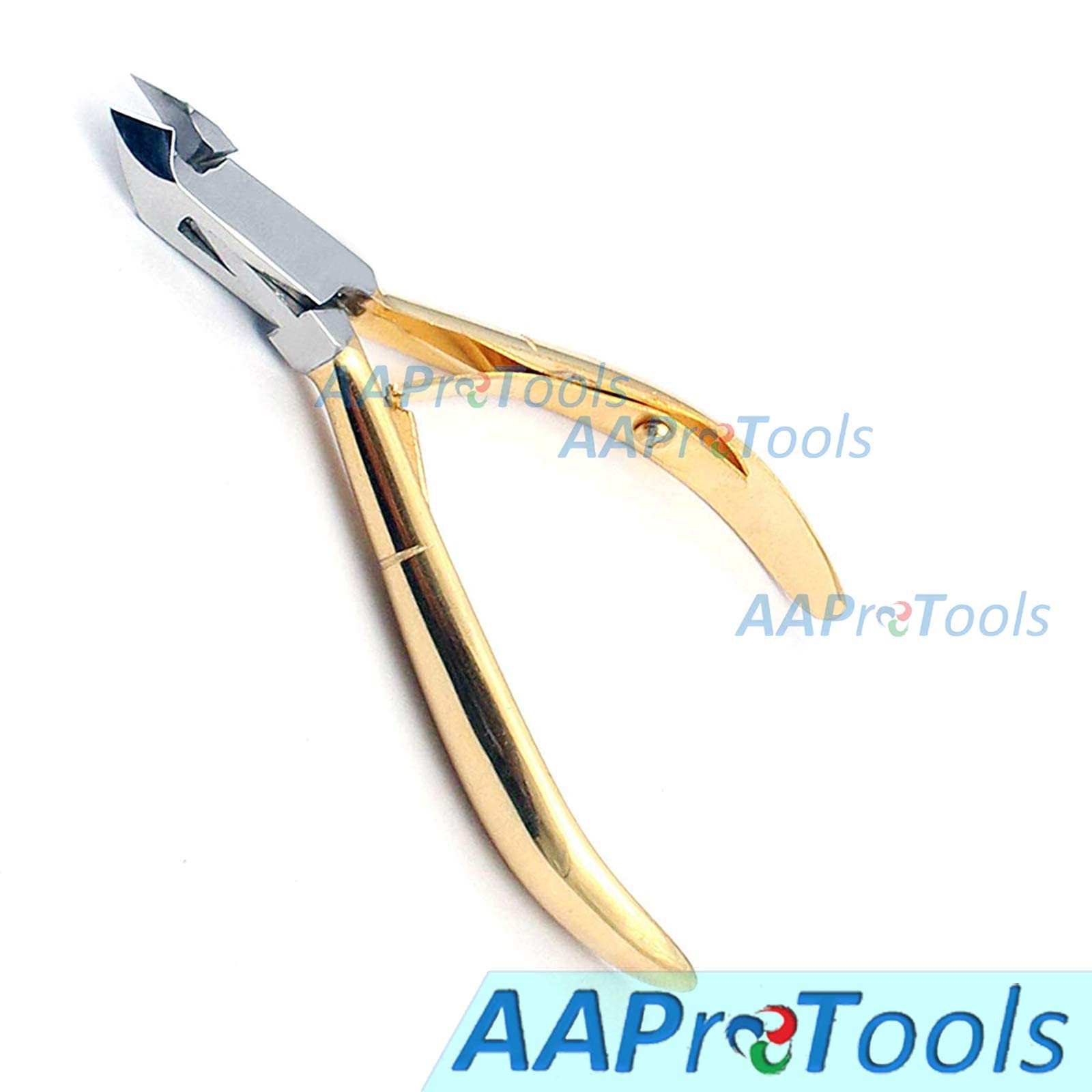 AAProTools Professional Cuticle Nippers, Gold-Plated Stainless Steel, French Handle, Double Spring, 6mm Jaw (Full Jaw)