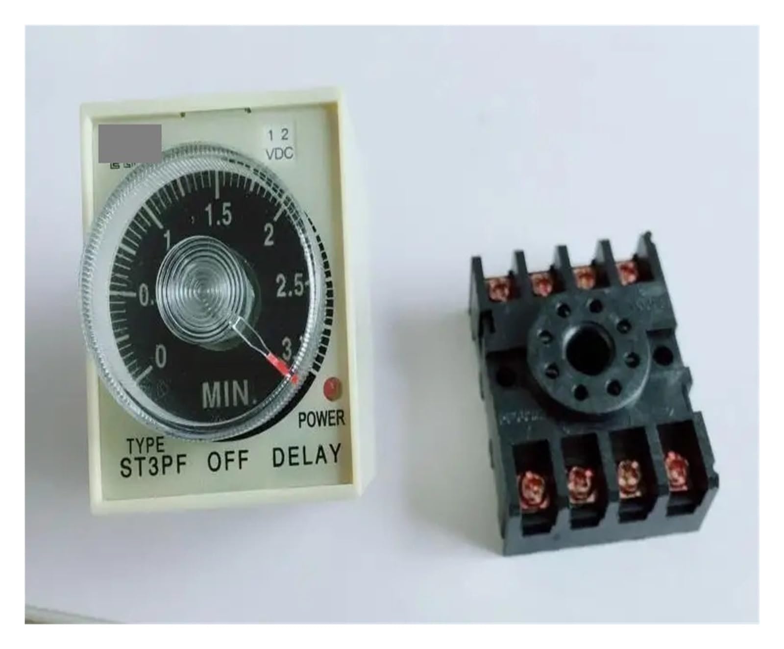 1 relè temporizzato ST3PF 30 M_220 V/12 V/24 V/110 V, con timer, 8 pin, con base per fornire tensione