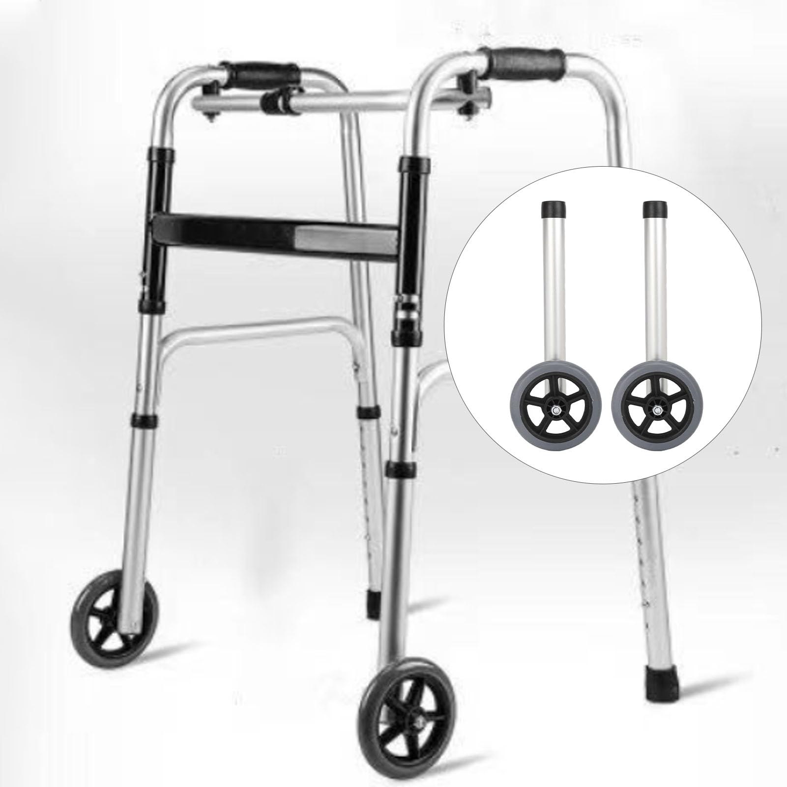 2 Ruedas para Andador, Accesorios de Repuesto para Andador, Ruedas Ajustables de Repuesto para Personas Mayores con Discapacidad, Patas de Aleación de Aluminio