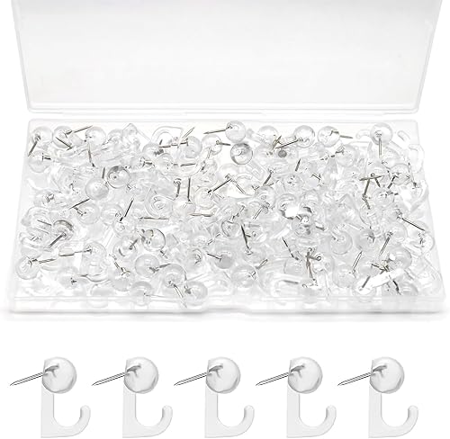 K&janet6am 100 ganchos de alfiler, cabezales de plástico, tachuelas de pared transparentes, pasadores transparentes para pared de tela, tablón de