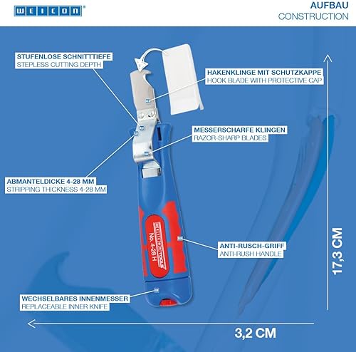 Miniatura 4 de WEICON Pelacables No. 4-28 HHerramienta de pelacables con hoja enganchadaprofundidad de corte ajustablerango de 0.157-1.102 in100% fabricado en
