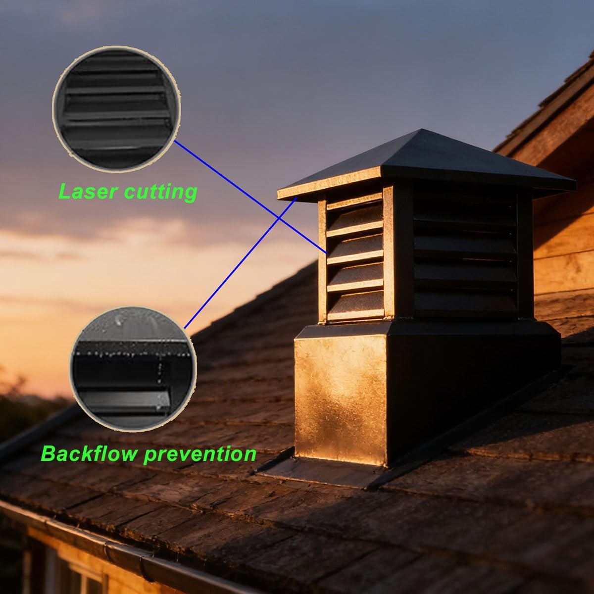 conducto de chimenea Sombrerete tubo de estufa cubierta Protector tapa 10in 12in 14in, Cuadrado sombreretes de chimenea chimenea Sombrerete, Aleación de aluminio Drain Sombrerete para Oil Estufa Ven