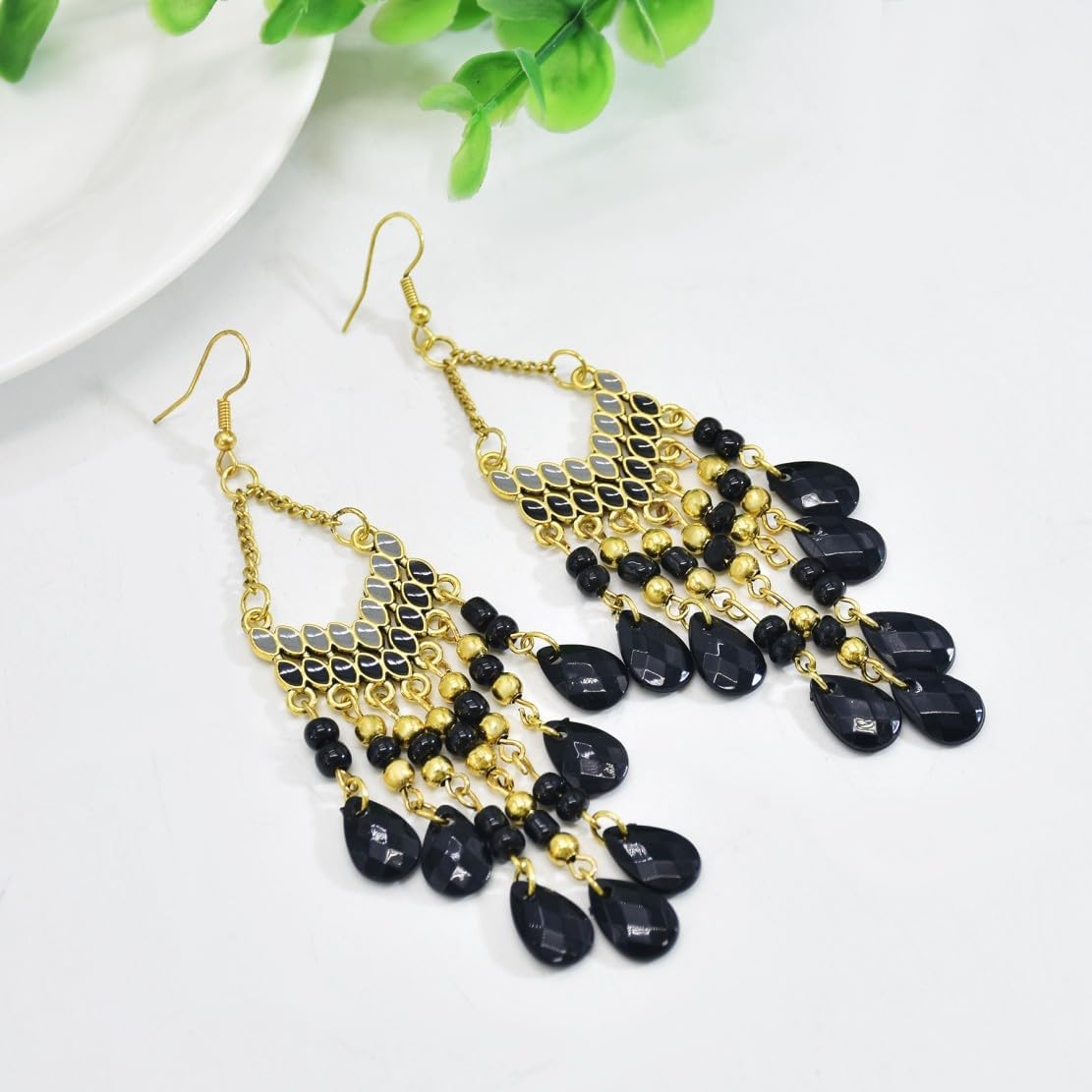 Chandelier Earrings for Women Boho Beaded Tassel Earrings Blue Black Green Chandelier Earrings Beaded Fashion Fringe Drop Earrings Jewelry for womens - Image 5
