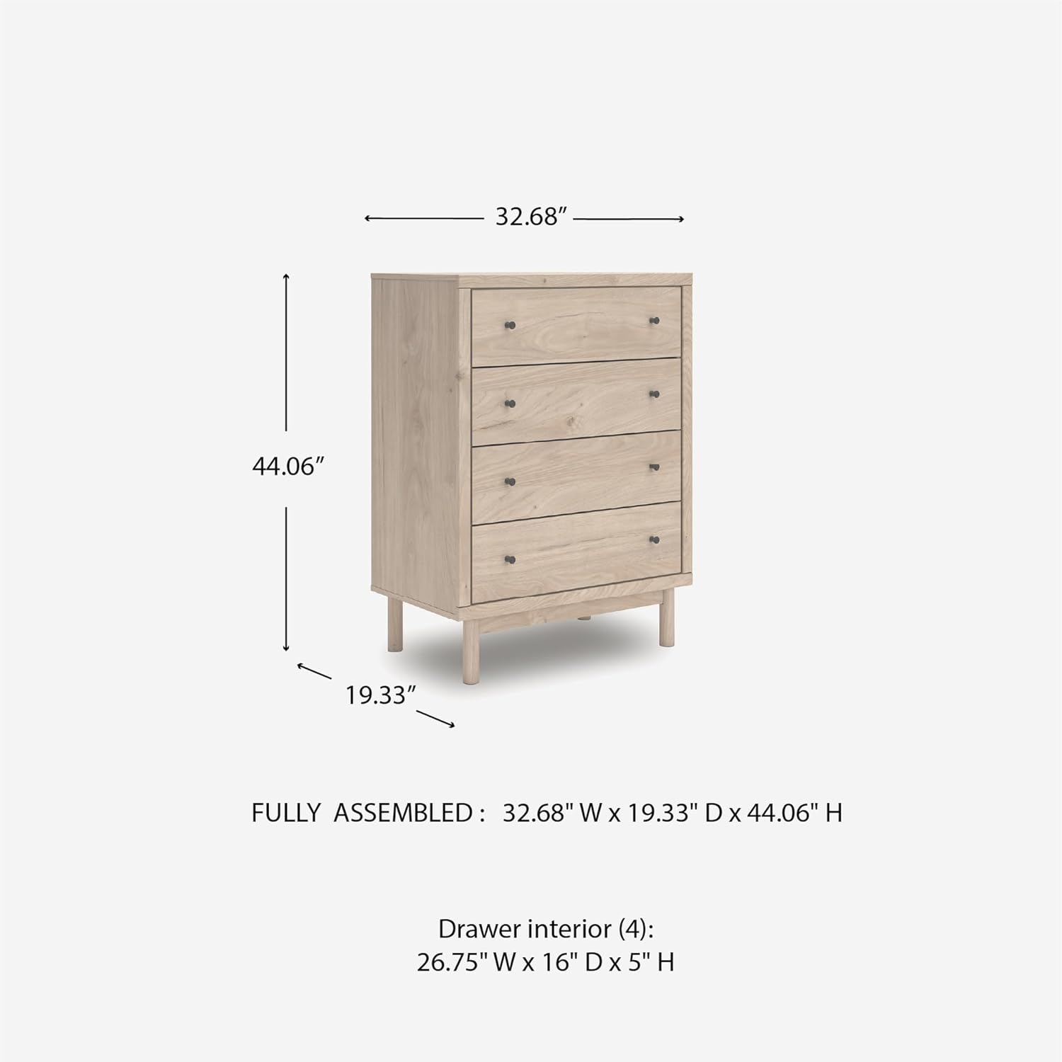 Signature Design by Ashley Birkmore Mid-Century Modern 4-Drawer Chest with Easy Glide and Safety Stop for Bedroom, Light Brown