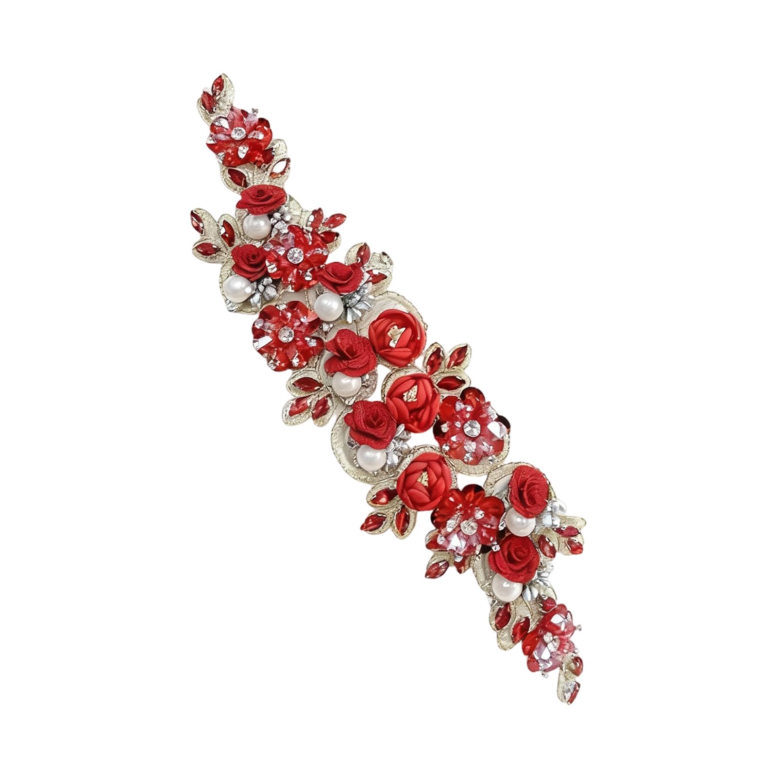 Tsophreniq Rhinestones Embellished Flower Patches Sewing on Appliques for Wedding Dress Evening Gown Jackets Clothing Decoration Appliques Sewing on Polyester Patches for Garment Embellishment