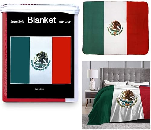 Manta de forro polar con bandera de México, 5 pies x 4.2 pies