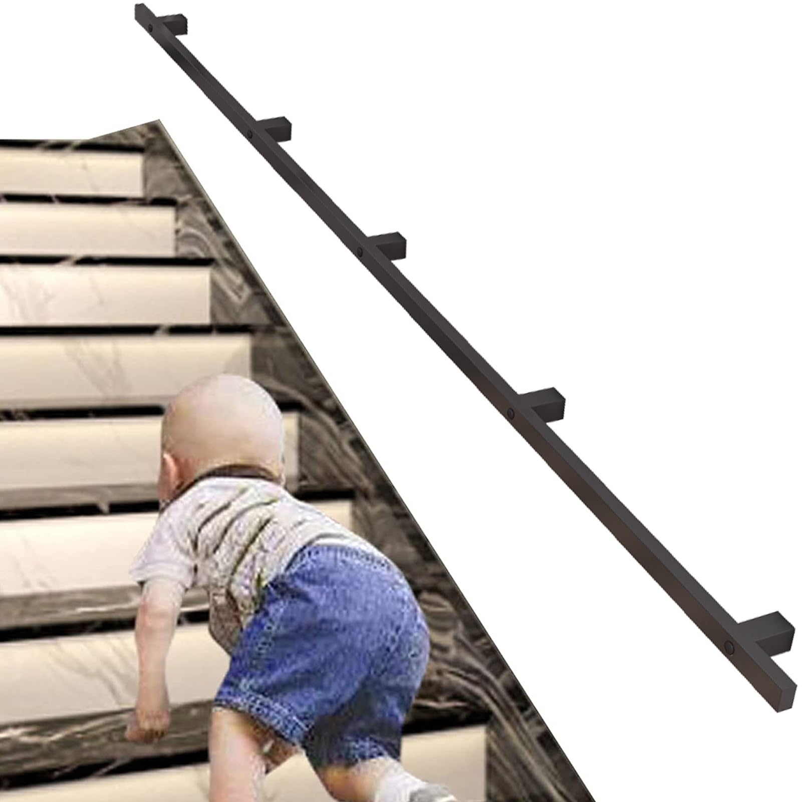 Fkxsxaz Black Stair Railing 6Ft 10Ft 15Ft 20Ft Wall Mount Staircase Handrail Banister Rail Support Kit - Industrial Iron Pipe Hand Safety Grab Bar For Indoor Stairs Loft Steps(18Ft/540Cm)
