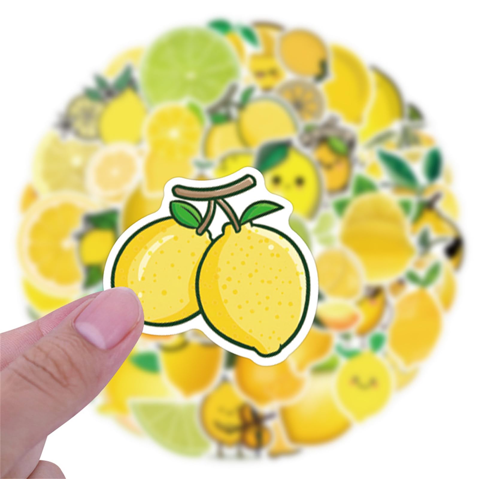 50 adesivi Kawaii in vinile con limoni freschi, impermeabili, per bottiglie d'acqua, laptop, bagagli, tazze, telefono cellulare, skateboard, chitarra (limone)