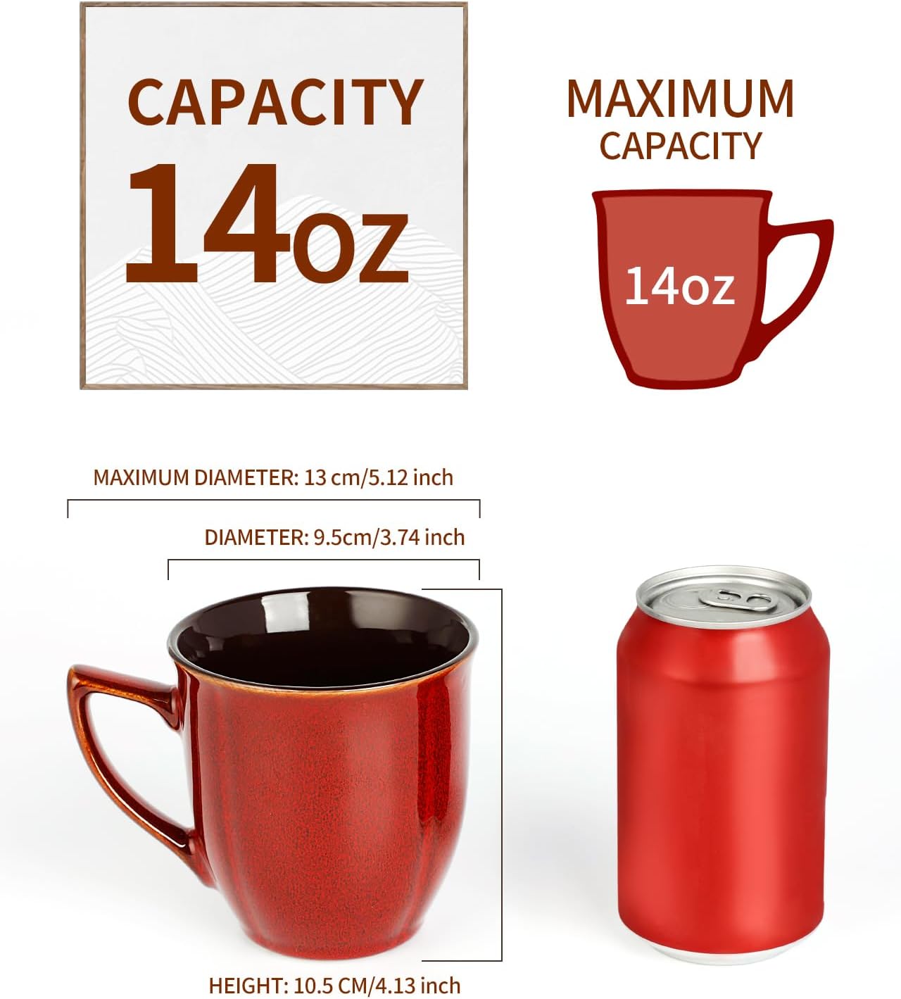 Ceramic Mugs 14 Oz,Mugs Set for Men Women, Ceramic Mugs Set with Large Handle for Coffee Tea Milk Cocoa, Coffee Cups Set of 6 Gift for Dad Mom,Easy to Clean & Hold, Microwave Safe. - Image 6