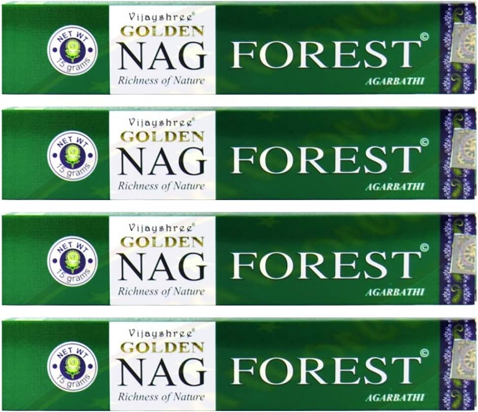 Vijayshree Golden Nag Forest Incense - 4 Packs, 15 Grams Per Pack
