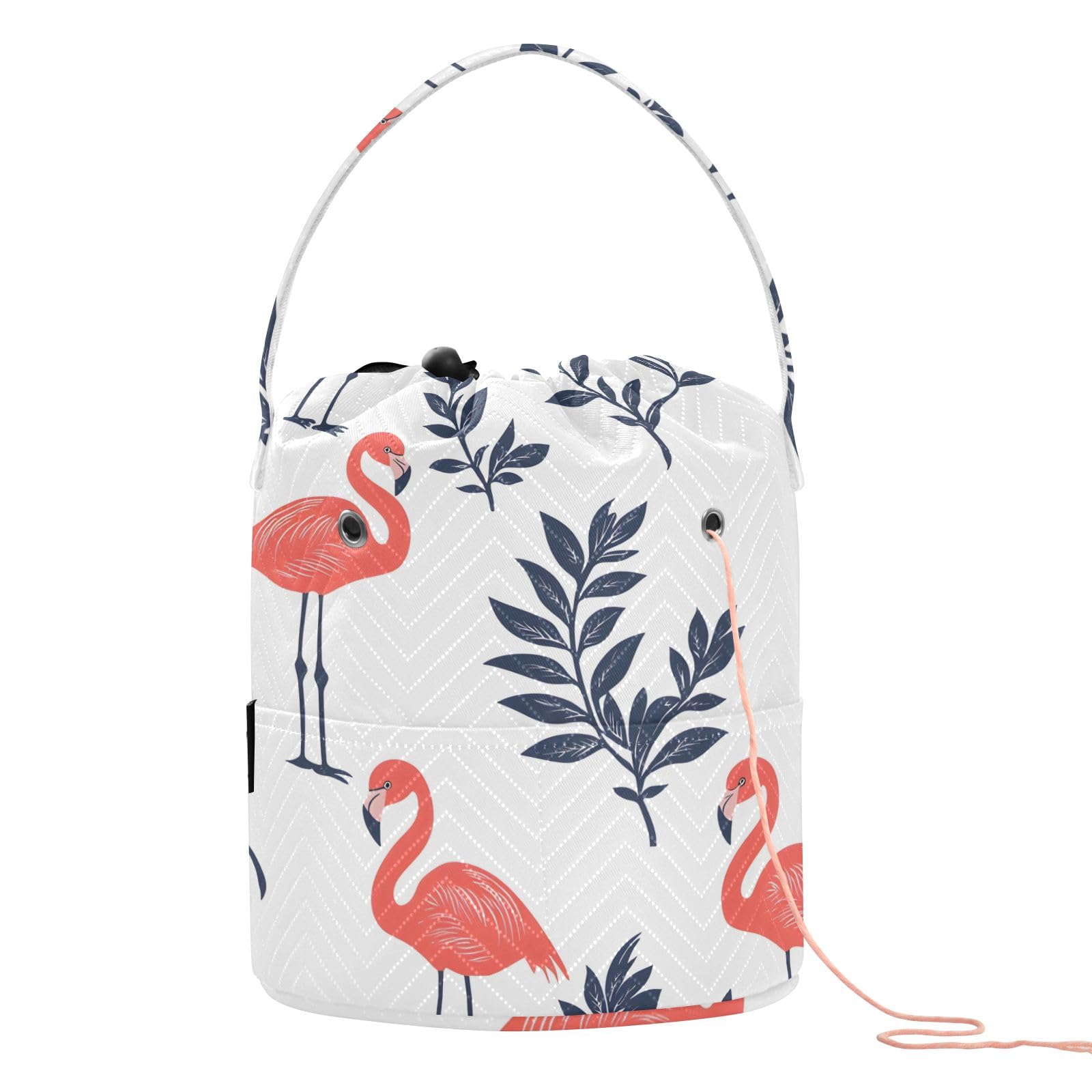 Yarn Storage Bag Small Crochet Bag Knitting Bag Organizer Flamingo Leaf Yarn Bags for Crocheting Basket