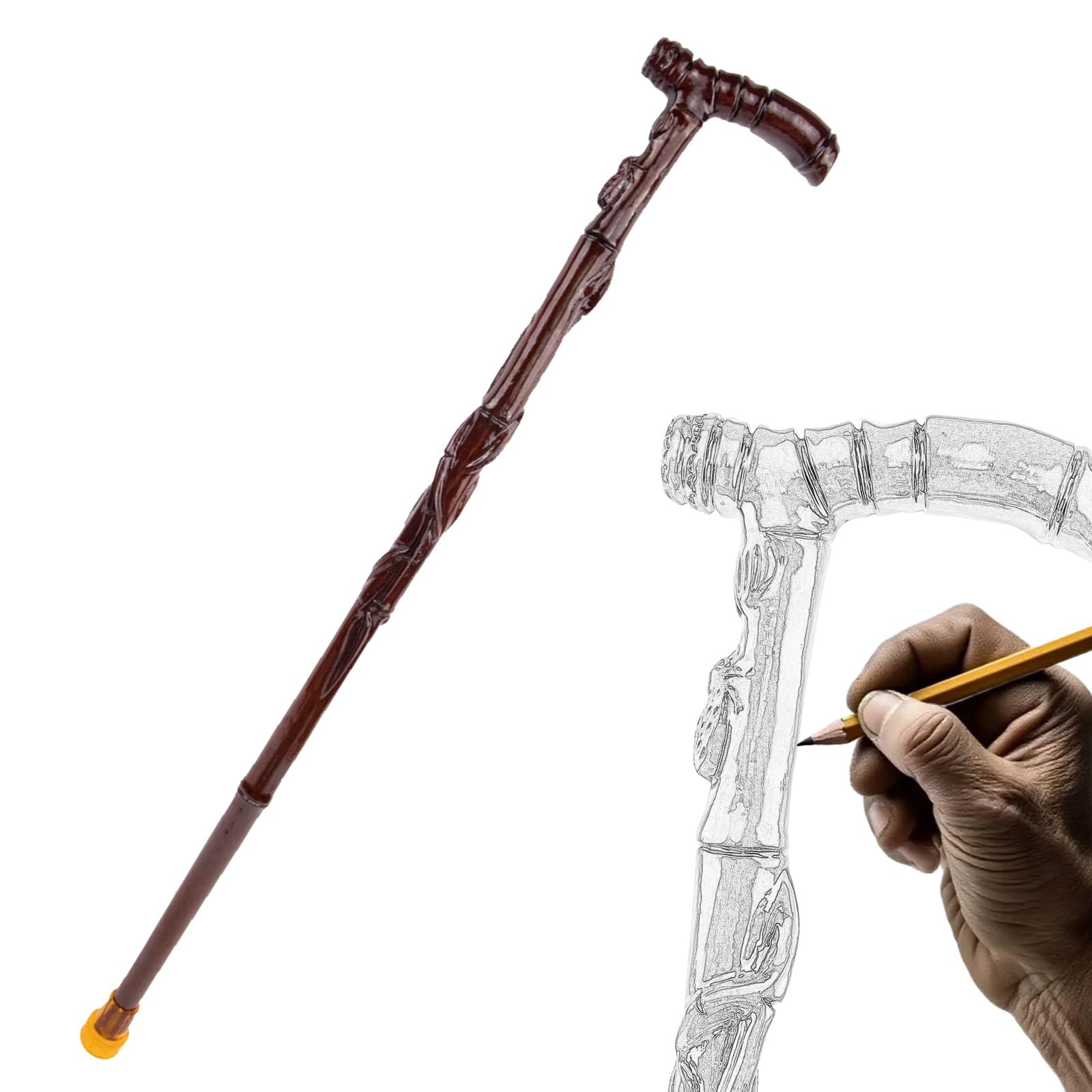 Bastone da passeggio per escursionismo, realizzato a mano, in legno, impermeabile, con cinturino da polso in pelle per equilibrio
