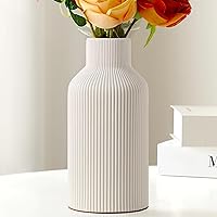 Mfacoy 8-Inch White Ceramic Flower Vase - Minimalist Modern Decor for Kitchen Bedroom Living Room Shelf Pampas Grass Holder