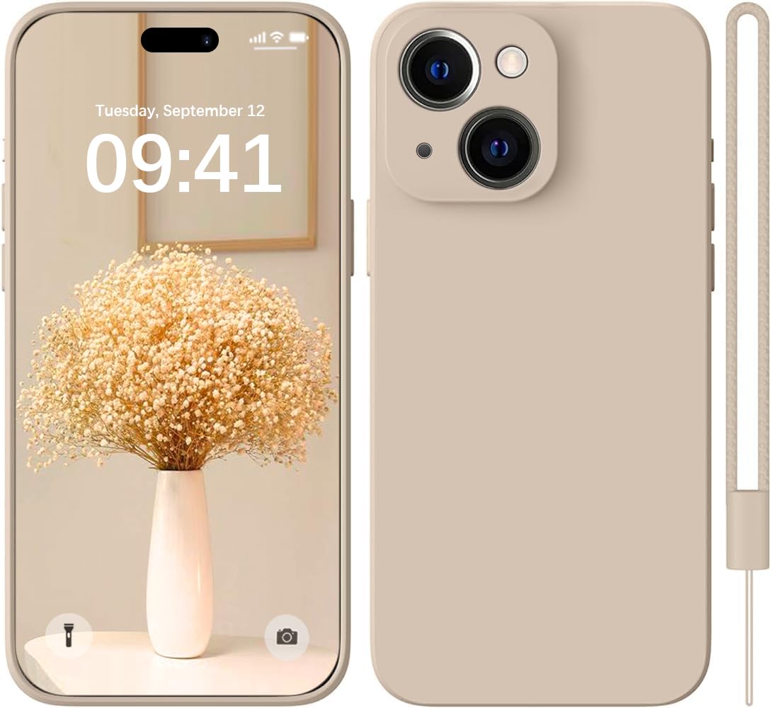 KPPIT Silicone Case for iPhone 15 6.1-Inch,Shockproof Cover with Microfiber Lining,Silky-Soft Touch Full-Body Protective Phone Case (Khaki)