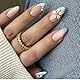 MouyouGlow Press on Nails Kurz,Almond Nude Blau French 3D Bubble Blumen Floral Water Rib Meer Perle Sommer Fake Nails mit Nagelkleber,White Flowers Ocean Sweet Künstliche Fingernägel