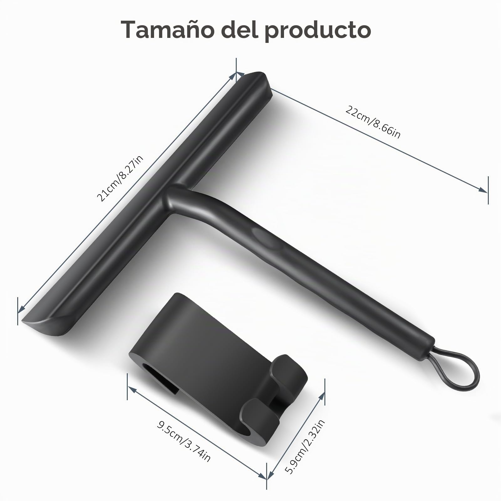 Vinabo rasqueta limpiacristales Ducha,Limpia Cristales mamparas Ducha, Limpia mamparas con Soporte para Ducha, baño, Azulejos, Espejos, Ventanas (21 cm, Negro) (Paquete de 5)