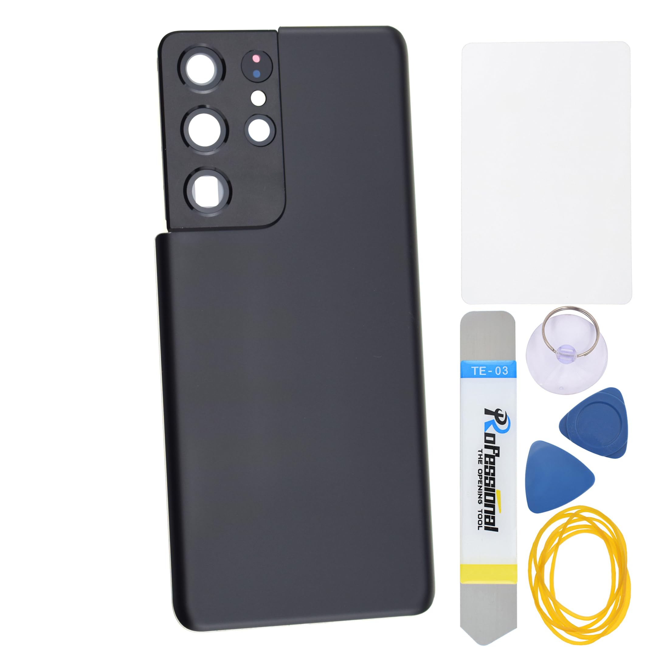 Double SurePhantom Black Acrylic Glass Back Repair Part for Samsung Galaxy S21 Ultra 5G SM-G998B with Rear Camera's Frame Glass Lens Pre cut Adhesive and tool kits