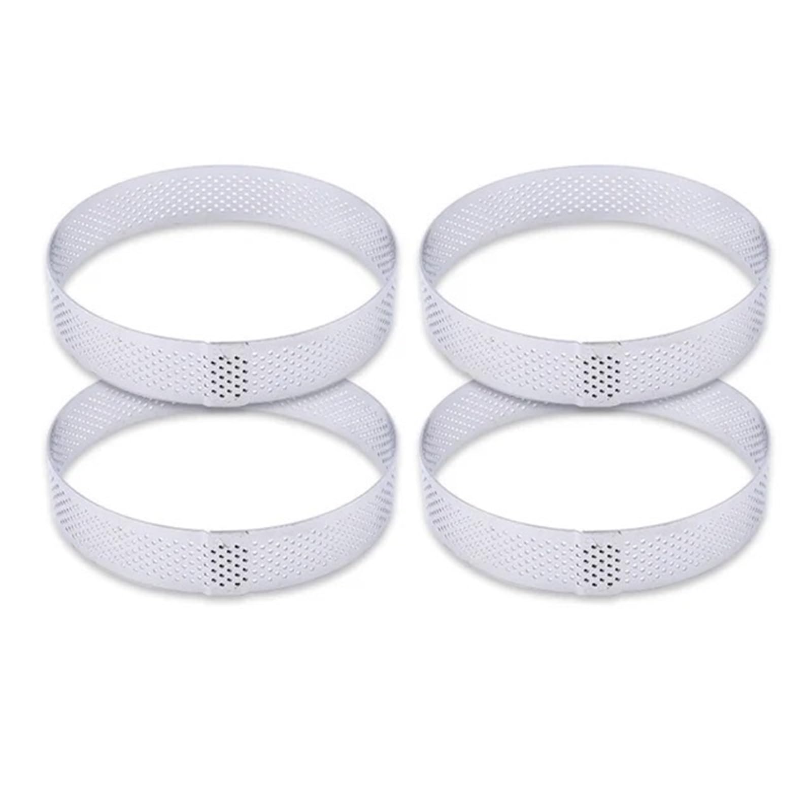 Anillo Para Tartas Anillo redondo perforado for tarta, molde for Tartas de fruta de acero inoxidable for hornear postres, moldes for pasteles y Mousse, herramientas de cocina(4PCS 10CM Silver A)