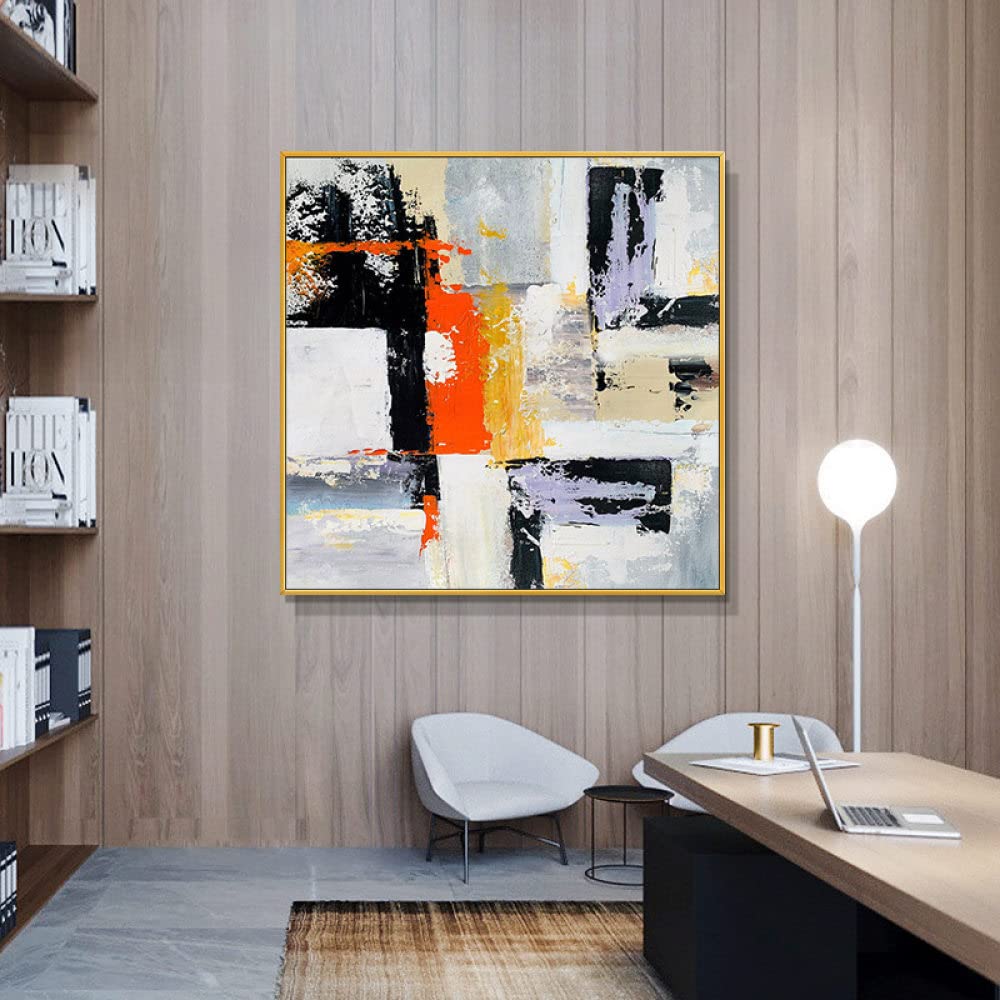 Pintura Al Óleo Pintada A Mano Cuadros,Pintura Acrílica 100% Dibujada A Mano, Abstracta Moderna, En Blanco Y Negro, Naranja