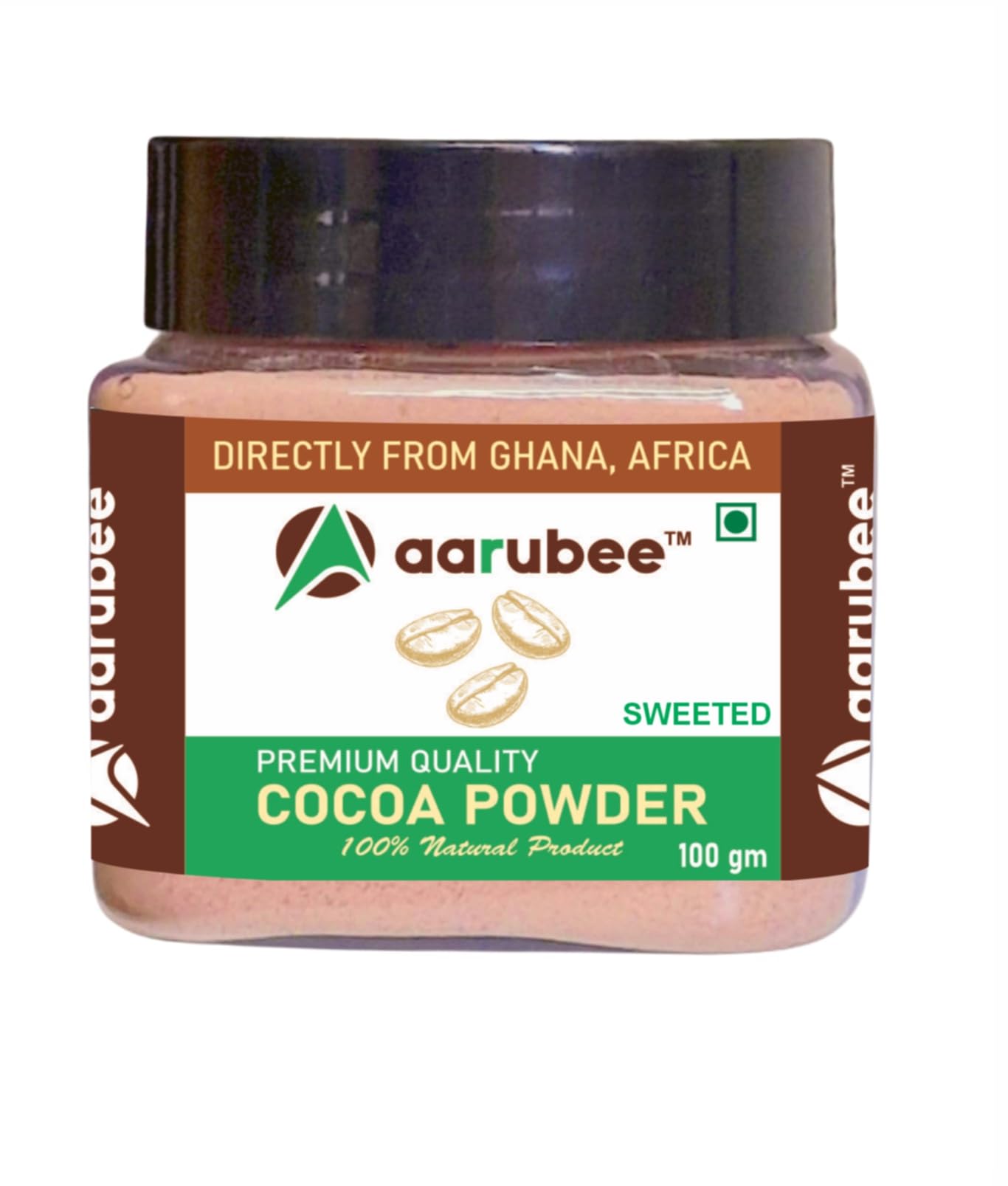 AARUBEE Sweetened Cocoa Powder Directly Sourced from Ghana, Africa Rich, Aromatic & Smooth Ideal for Baking, Beverages & Desserts (100 Gram) (Pack Of 1)
