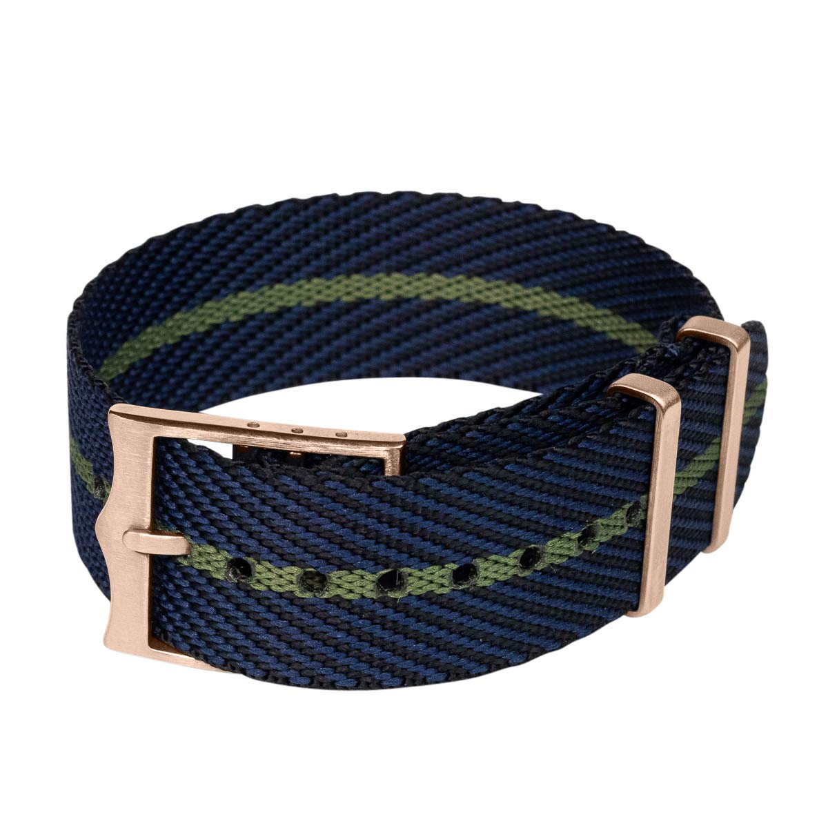 Clockwork Synergy - Single Pass Ballistic Watch Straps - Bronze King Buckle - Navy & Green, 22mm - Premium Nylon Watch Bands