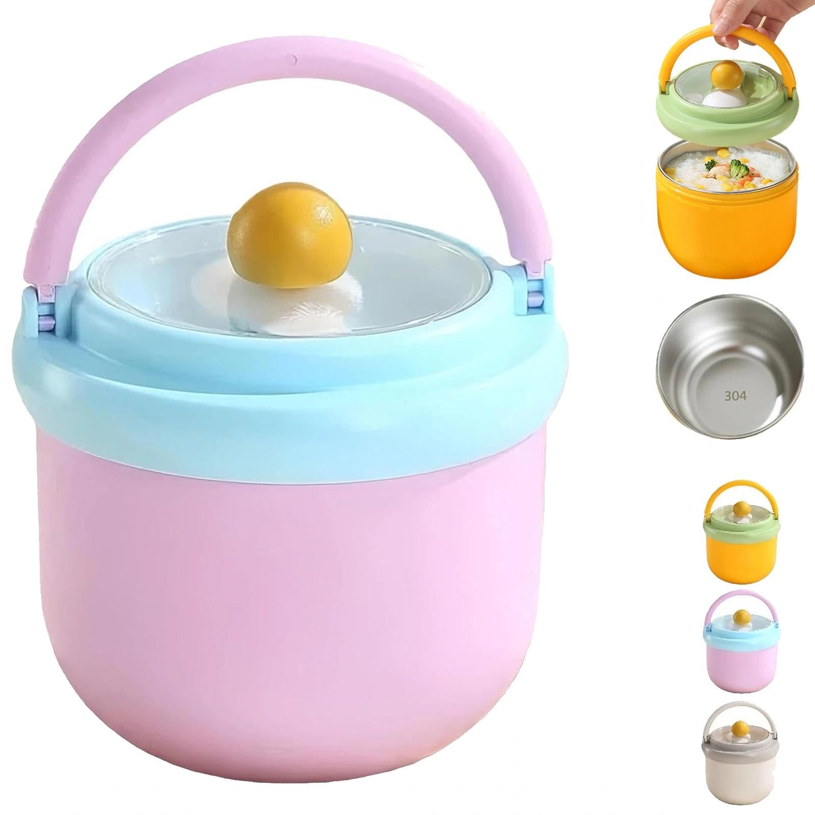 Ficugxd 17oz Portable Lunch Food Jar With Handle,Portable Lunch Food Jar With Handle ＆Tableware,304 Stainless Steel Leakproof Insulated Container,For Work,Travel Picnic (C)
