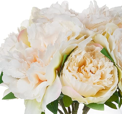 Miniatura 10 de Flor de peonía artificial con jarrón, arreglo de flores falsas en jarrón, flor artificial con jarrón, peonía sintética en jarrón de vidrio para