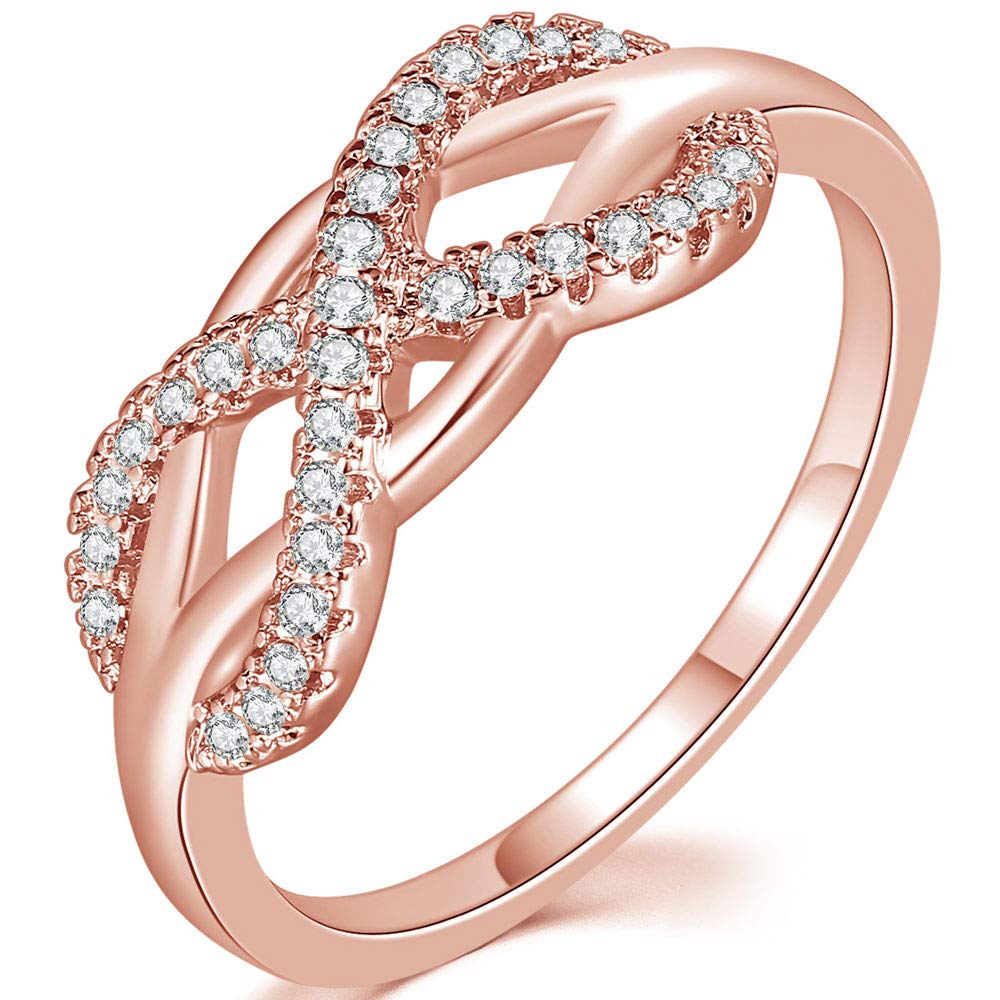 AONEWButterfly Knot Ring for Women Rose Gold Criss Cross Anniversary Promise Band Size 6-9