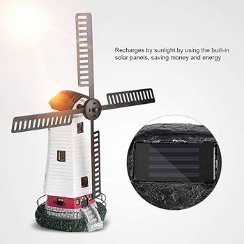 Bloomington's Direct Solar Powered Garden Wind Mill Ornament Warm Glow Light With Motion Rotating Blades Automatic On Solar Garden Light Up Windmill Porch Patio Decor
