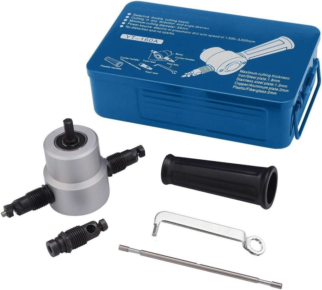 Double Head Metal Sheet Nibbler Cutter Drill Attachment with Wrench and