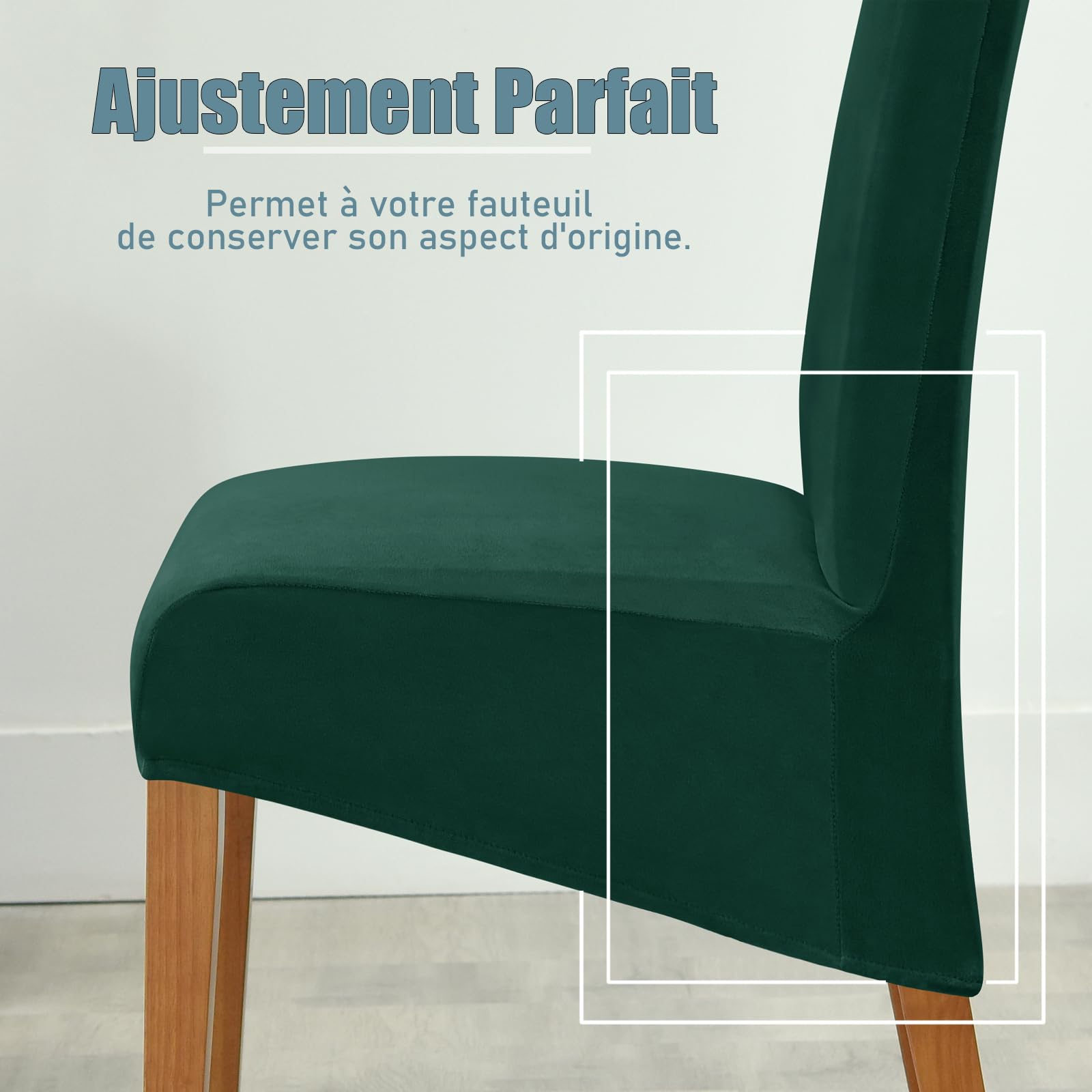 qiden Housses De Chaise De Salle à Manger en Velours, Housse Extensible pour Grande Chaise, Housse De Chaise à Dossier Haut Protecteur De Chaise XL-Vert foncé-Pack of 6