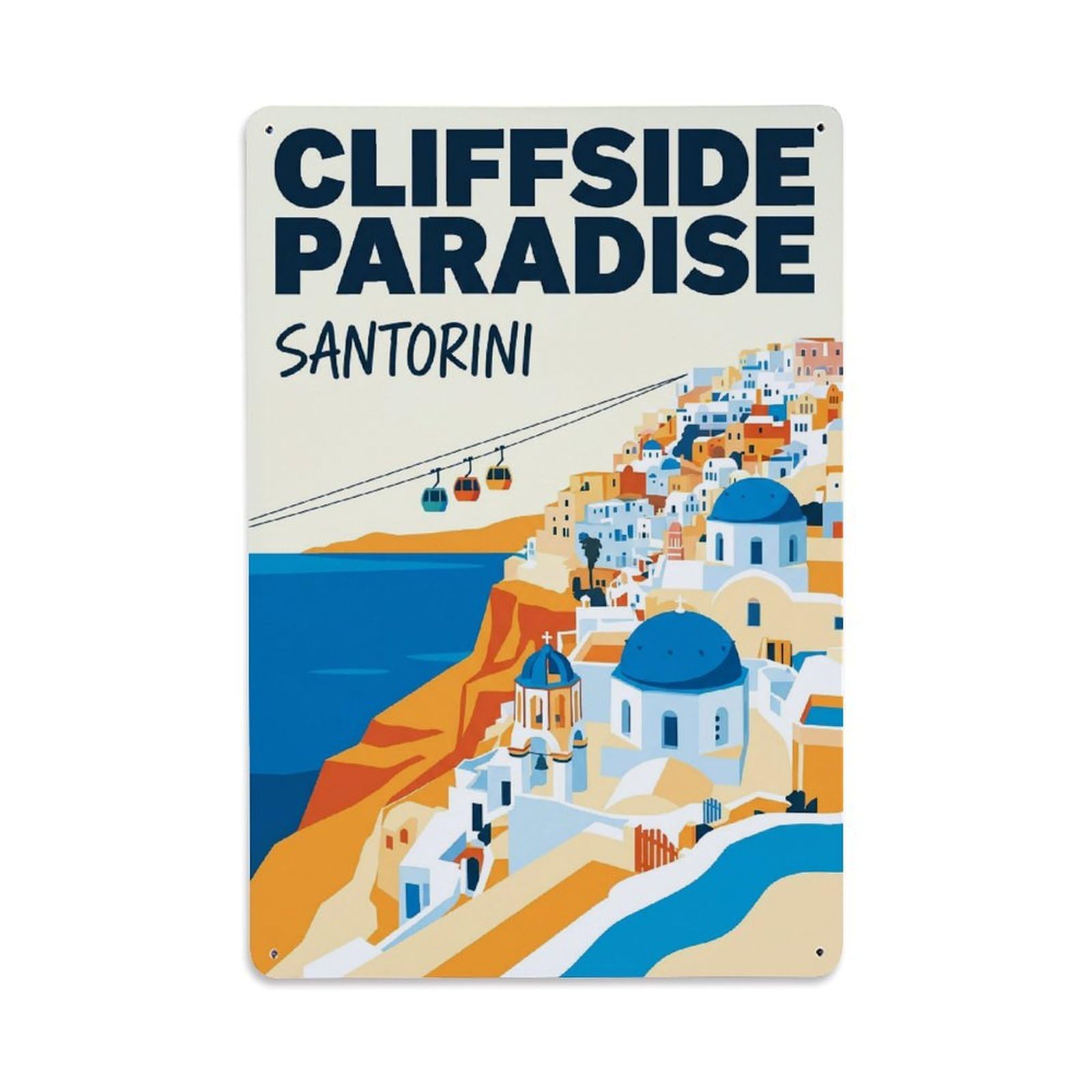 Gead 8X12inch Style Vintage Travel Santorini Cliffside Paradise Metal Tin Sign